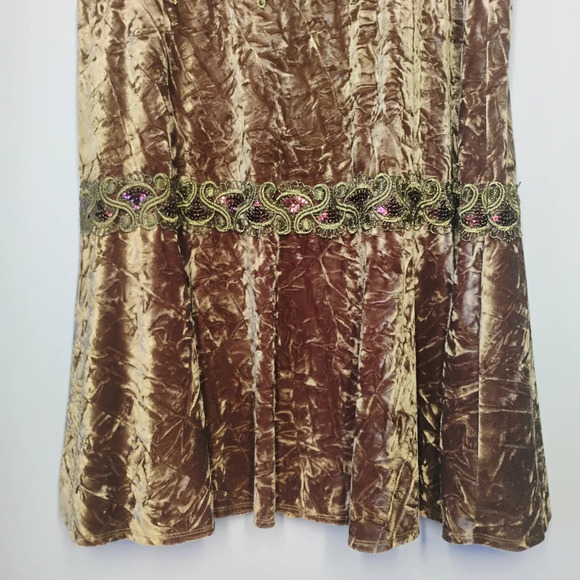 Dorothee Bis Crushed Velvet Regal Midi Skirt Sequins Fairycore Tan Brown Size 12 - Picture 2 of 14